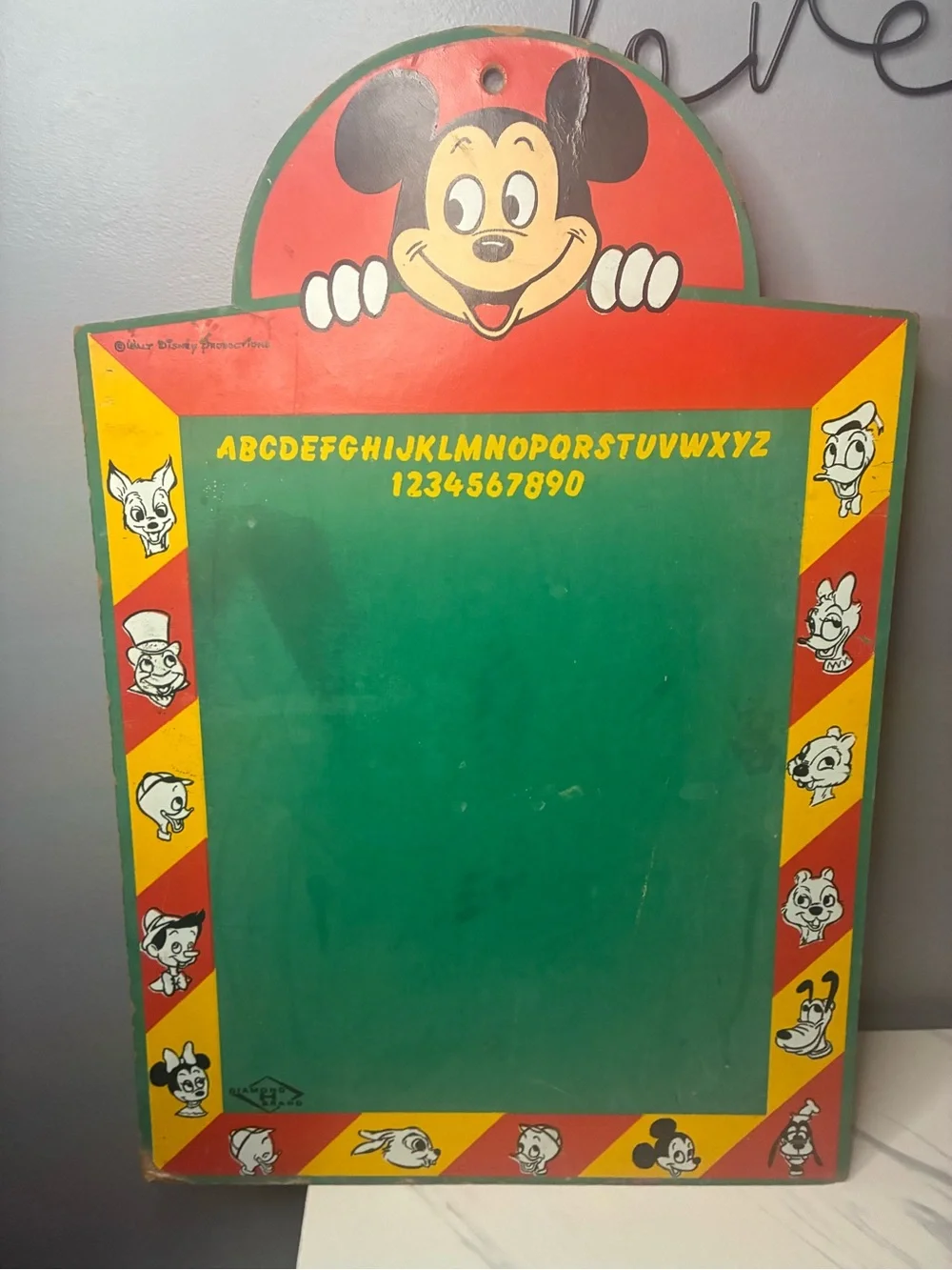 Walt Disney Mickey Mouse Chalkboard Diamond H Brand 1940s–50s Character Board